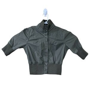 21 Olive Women's Solid 100% Cotton Short Sleeve High Neck Casual Jacket Size 1